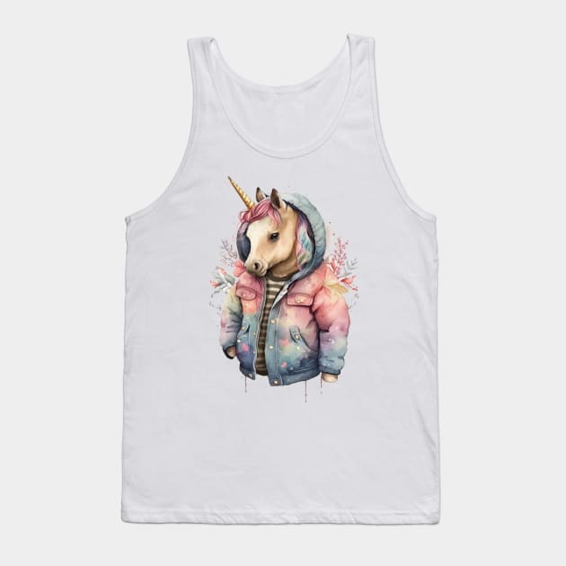 Unicorn watercolor wearing jacket Tank Top by KAWAIIBYHM